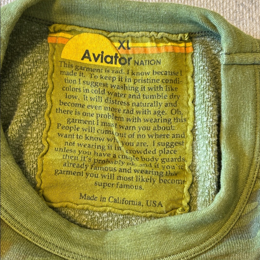 Aviator Nation Olive Camo Crewneck with Rainbow Logo - Picture 5 of 5
